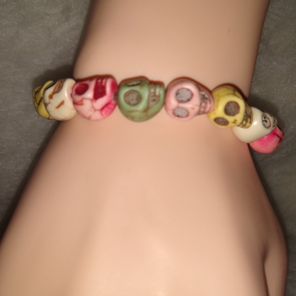 Rainbow Bone Skull Bracelet Fashion Casual Goth Cottagecore Fairycore